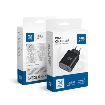 Zdjęcie produktu dla NETZ - Ładowarka Blue Star ze złączem USB typu C - 3A 45W z funkcją ładowania PD i Quick Charge 4.0