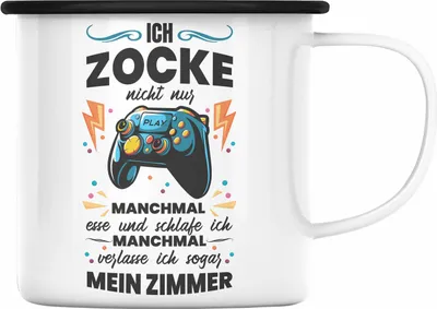 Produktbild von Trendation - Lustige Gamer Emaille Tasse Ich Zocke Nicht Nur Geschenk Zocker Lustiger Spruch Geschenkidee Jungs (Schwarz)