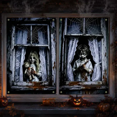 Halloween Fensterdekoration 120x80 cm, 2 Stück, Gruselvorhang