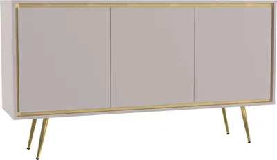 Produktbild von Sideboard Tori 150 cm Kaschmir Beige mit Goldkante – 3 Türen, Goldene Metallfüße, Push-to-Open, Glamour
