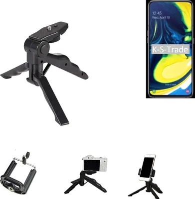 Produktbild von K-S-Trade Stativ Tisch-Ständer Dreibein Handy-Stativ Ständer kompatibel mit Samsung Galaxy A80 Mini-Stativ Smartphone Tripod Handy-Stativ aus