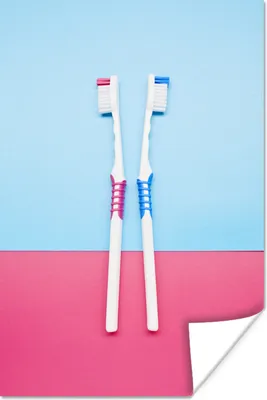 Produktbild von MuchoWow® Poster Stillleben - Zahnbürste - Rosa - Blau 80x120 cm - Papierdruck