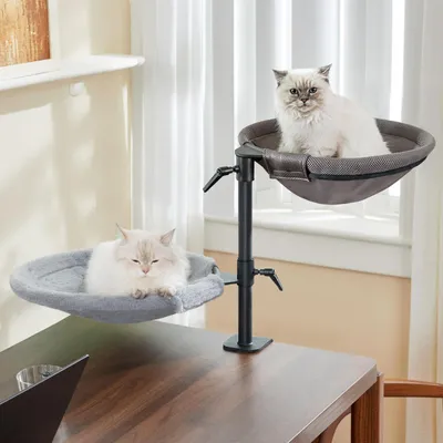 Productafbeelding van 2 kattenbedden voor bureau, 360° draaibaar en in hoogte verstelbaar, grijs