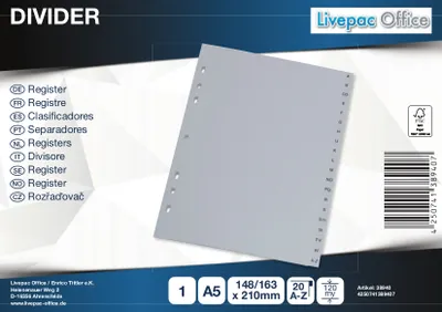 Produktbild von Ordner Register A-Z / DIN A5 / aus PP / Farbe: grau