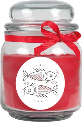 Obrázek produktu pro Svíčka s vůní znamení zvěrokruhu růže ve sklenici na bonbóny ( Ryby ) - mnoho motivů na výběr, 300 g - doba hoření až 70 hodin - Ryby
