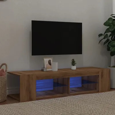 Produktbild von TV-Schrank - TV-Lowboard - mit LED-Leuchten - Artisan-Eiche 135x39x30 cm - TV-Regal CC31659