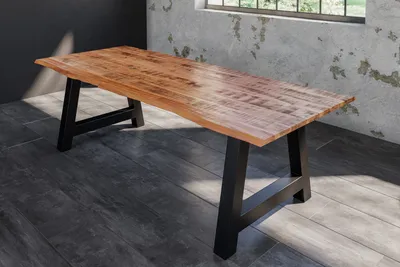 Produktbild von Baumkantentisch Esstisch Mangoholz massiv A-Gestell schwarz 180 x 90 cm DORA