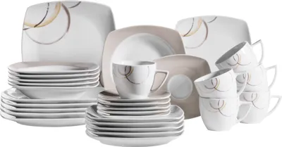 Produktbild von Mäser, Serie Nela, Kombiservice 30-teilig, eckiges Porzellan Geschirr-Set für 6 Personen
