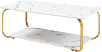 Produktbild von Couchtisch 'Kolta' 120x60x43 cm Marmoroptik, Weiß/Gold