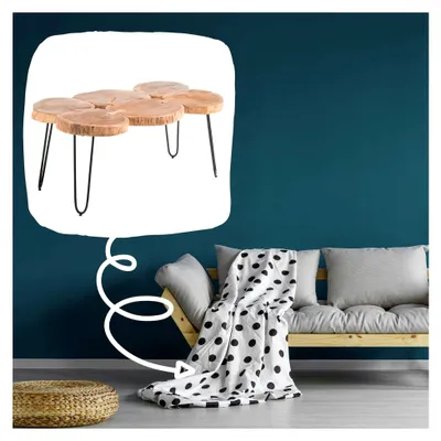 Produktbild von Couchtisch aus massivem Akazienholz mit schwarzem Metallgestell - natürlicher Sofatisch für Ihr Wohnzimmer - 100 x 45 x 65 cm (B/H/T)