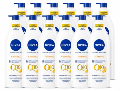 Obrázek produktu pro 12 kusů tělového mléka NIVEA Q10, zpevňujícího účinku, s obsahem vitamínu C, pro normální pokožku, objem 400 ml – výhodná balení