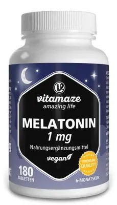 Image de Mélatonine 1 mg hautement dosé comprimés végétaliens 180 pc