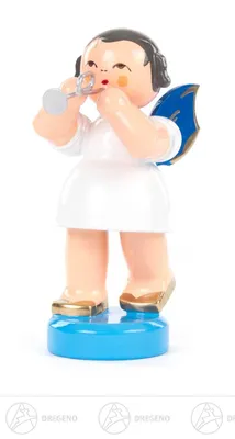 Produktbild von Engel mit Piccolotrompete - Blaue Flügel - stehend (6cm) von Kunstgewerbe Uhlig