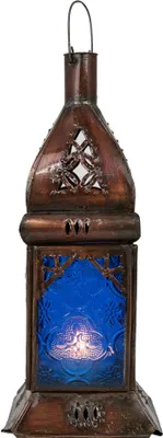 Produktbild von MARRAKESCH Laterne aus Glas Talba Blau | orientalisches Ramadan Windlicht | Glaslaterne für innen | Marokkanisches Gartenwindlicht für draußen als Gartenlaterne
