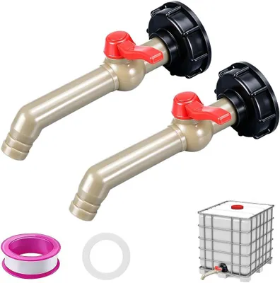 Produktbild von 2 Stück Abflussventil für IBC-Container, Zubehör für IBC-Tanks, IBC-Adapter mit S60x6-Gewinde, grobgängig, 3/4-Zoll-Ventil, Kugelventil