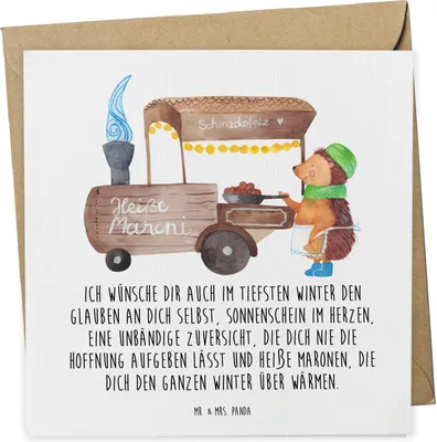 Produktbild von Mr. & Mrs. Panda Grußkarte Igel Maronen - Weiß - Geschenk, anlasskarte, Klappkarte, Duft, Kastanien, Weihnachten, faltkarte, Glückwunschkarte, Weihnachtsmarkt