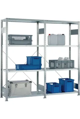 Productafbeelding van Steeksysteem rekken, afmetingen 2000x2000x400 mm, basis- of uitbreidingsrek, verzinkt, 8 stalen planken