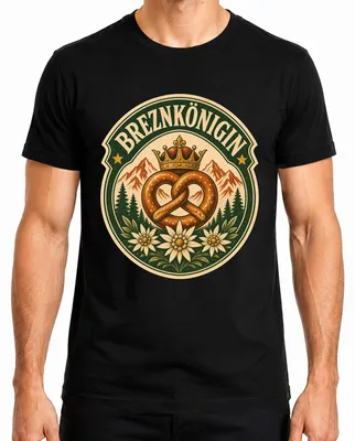 Produktbild von Breznkönigin Brezel Krone Alpen Edelweiß Trachtenshirt Lederhose Herren T-Shirt, Schwarz, L