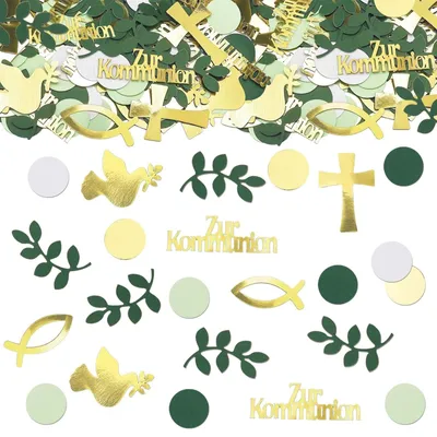 Produktbild von Tischdekoration für Kommunion und Taufe – 100 Stück Konfetti in Gold und Grün