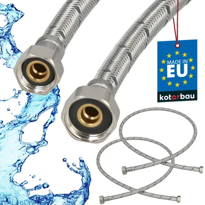 Produktbild von KOTARBAU® 2er Set Flexschlauch Wasserschlauch 120cm Panzerschlauch 1/2“x3/8“ Anschlussschlauch für Armatur Schlauch für Wasserhahn Edelstahlummantelt