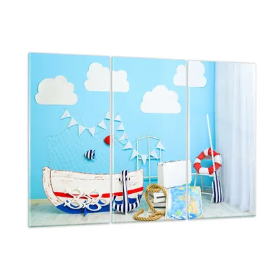 Produktbild von Bilder auf glas - Boot Anker Wolken Junge - 105x70cm - Glasbilder - Wandbilder - Kunstdruck - zum Aufhängen bereit - Wanddekoration aus Glas - Glas Bilder - Wandbild auf Glas - GCE105x70-2940