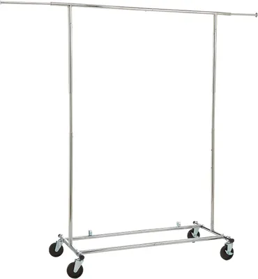 Obrázok produktu pre Vešiak na oblečenie na kolieskach – výsuvný od 129,5 do 190,5 cm – chrómový – skladací – nosnosť 50 kg