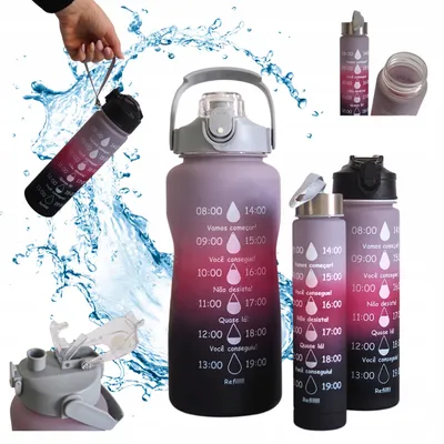 Produktbild von Mehrfarbige Wasserflasche für Fitness und Fitnessstudio mit Messskala, tragbar, 3 Stück 1L
