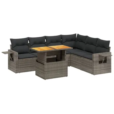 Produktbild von vidaXL 7-tlg. Garten-Sofagarnitur mit Kissen Grau Poly Rattan