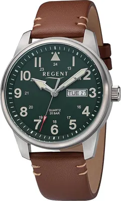 Produktbild von Regent Leder Herren Uhr Armbanduhr Quarz braun Metallarmband D2URBA759