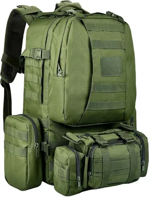 Produktbild von Taktischer Rucksack 60 l, für Camping, abnehmbare Tasche, grün, Herren und Damen