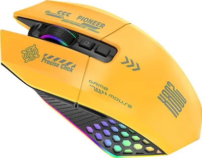 Obrázok produktu pre Herná myš RGB s káblovým/BT/2.4G pripojením s 3 režimami a ergonomickým dizajnom pre počítač žltá