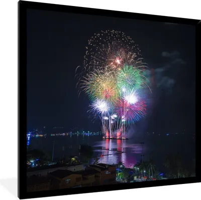 Produktbild von MuchoWow® Gerahmtes Poster Feuerwerksfestival 40x40 cm - Poster mit Schwarzem Bilderrahmen Wandposter Rahmen Foto Bilder - Mit Rahmen - Wanddekoration Schlafzimmer
