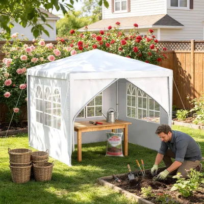 Produktbild von LZQ 3x3m Garten Partyzelt Pavillon Gartenzelt Festzelt UV-Schutz Gartenpavillon Bierzelt mit 4 Abnehmbaren Seitenwänden für Garten Party Hochzeit, Weiß