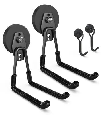 Imagen del producto de Ganchos magnéticos de alta resistencia – Ganchos magnéticos extra fuertes – Perfectos para garajes y talleres – Pack de 2 – Adecuados para superficies metálicas