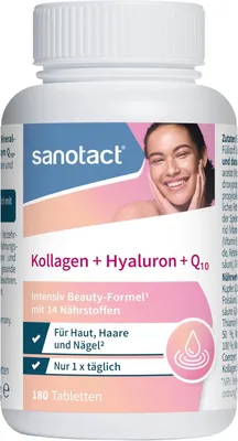Produktbild von sanotact Kollagen + Hyaluron + Q10 Kapseln, Beauty-Formel mit 14 Nährstoffen für Haut, Haare und Nägel