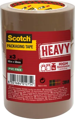 Zdjęcie produktu dla taśma pakowa 3M Scotch HEAVY, 50 mm x 66 m, brązowa