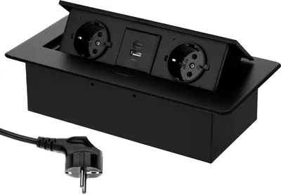 Produktbild von Výsuvná hliníková vstavaná zásuvka 2-násobná I USB-A USB-C I čierna