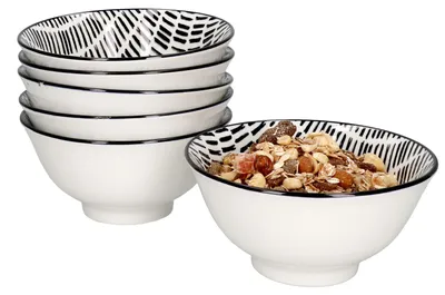 Produktbild von 6er Set Jail Bowl-Schalen 500ml schwarz-weiß Müsli Salat Dessert Schüssel