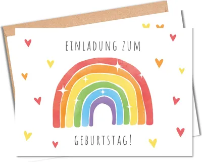Produktbild von MeinBaby123® 10 Einladungskarten Kindergeburtstag inkl. Umschläge | Regenbogen bunt