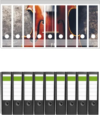 Produktbild von Wallario 9 Stück breite Ordner inkl. Klebeetiketten mit Motive Nahaufnahme einer alten Violine -  Set mit Rückenschildern / Ordnerrücken Stickern
