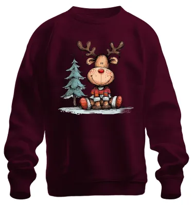 Immagine prodotto di Renna divertente con naso rosso Albero di Natale Regalo Inverno Felpa Unisex Pullover, Borgogna, 3XL