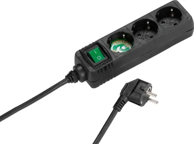 Zdjęcie produktu dla ViVanco™VVELSTR3SCHSWK, 1,4 m, Wewnętrzna, Typu F, Pleciony, Czarny, 3 x gniazdo sieciowe