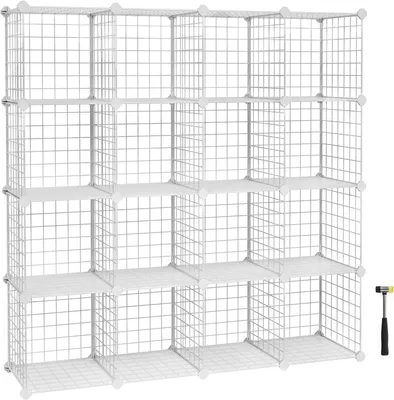 Produktbild von Regal mit 16 Fächern – Modulares Aufbewahrungssystem aus Metalldraht – Fachregal – Selbstmontage