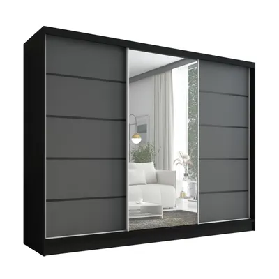 Produktbild von Schwebetürenschrank, 3-türig Schrank 200 cm mit Spiegel ARIVA 2 (Schwarz / Graphit)