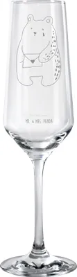 Produktbild von Mr. & Mrs. Panda Champagnerglas Bär Vermissen - Transparent - Geschenk, Reise, Unglücklich Verliebt, Teddy, Sektglas mit Gravur, Schaumweinglas, Proseccoglas, Sektkelch