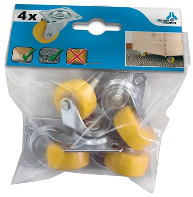 Produktbild von Dörner + Helmer Set Lenkrollen 4x Lenkrolle +Schrauben 30x14 mm Polyurethan gelb