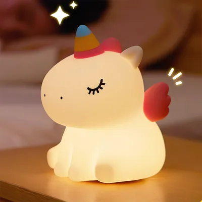 Produktbild von Einhorn Nachtlicht für Kinder - Dimmbares Silikon Nachtlicht mit Timer, Touch-Steuerung, USB-Aufladung, Niedliche Lampe für Baby & Kinderzimmer Deko