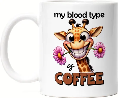 Produktbild von My blood type is coffee Tasse Weiß lustiger Spruch Kaffee Blutgruppe Giraffe