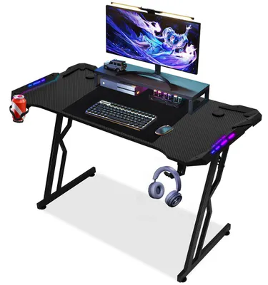 Produktbild von Faziango 120x60cm LED Gaming Schreibtisch Computertisch mit Desktop   LED Gaming Tisch Ergonomisch Ergonomischer Arbeitstisch Z-Form