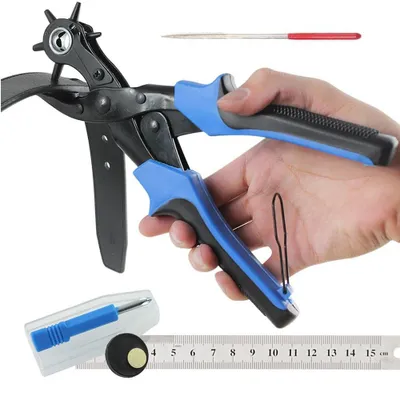 Immagine prodotto di Pinza perforatrice per cinture - Pinza perforatrice a revolver - Per impieghi gravosi - Diverse misure - Per cinture, cinturini per orologi, collari per cani - Acciaio inossidabile